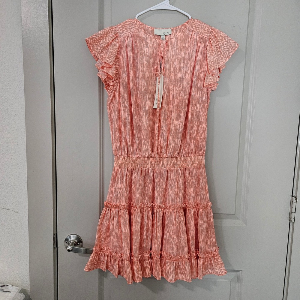 Pinch Coral Heart Printโ Smocked Tiered Ruffle Mini Dress Small NEW NWT